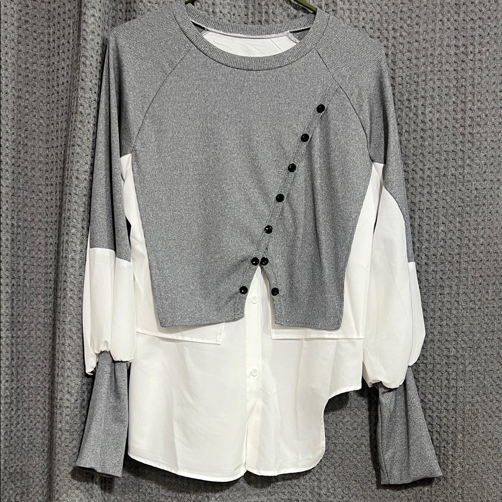 Stylish Patchwork, Asymmetrical Hem Blouse. - image 4